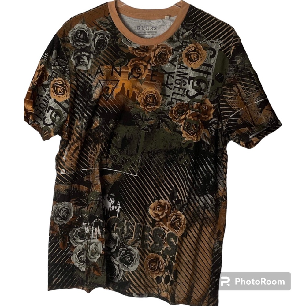 Guess Men’s shirt XL brown black short sleeve